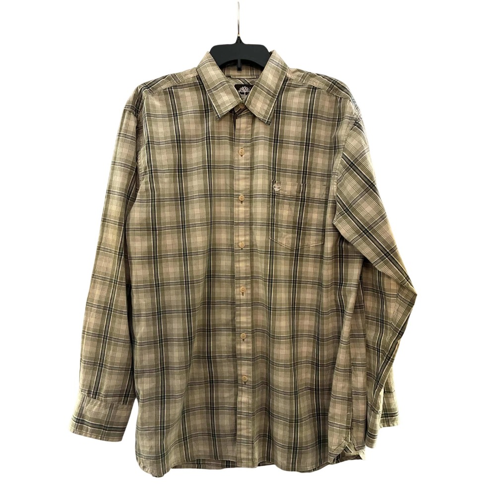 Timberland Button Down Shirt Mens L Green Plaid Long Sleeve Outdoor Workwear